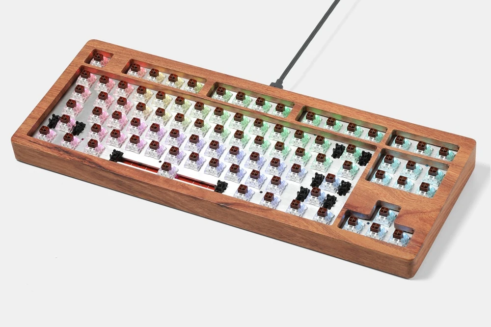  AOPO 87 80% Mechanical keyboard with wooden case custom light rgb type c usb with software programm