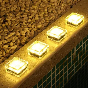 

Thrisdar 1/4LEDS Glass Ice Brick Solar Power Buried Ground Light Solar Underground Lamp Outdoor Pathway Garden Deck Floor Light