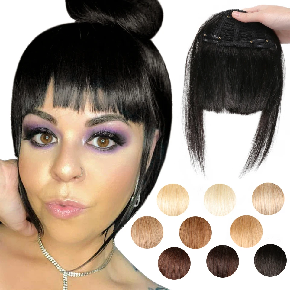 Hair-Bangs Fringe Human-Hair-Extension Blonde Fake Natural MRSHAIR 3-Clips Nonremy Brown