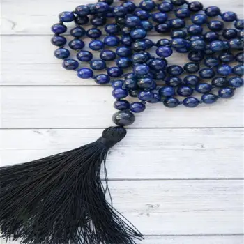 

6mm Lapis Lazuli 108 Beads Tassel Mala Necklace cuff Lucky Sutra Wristband Buddhism MONK Meditation natural chain