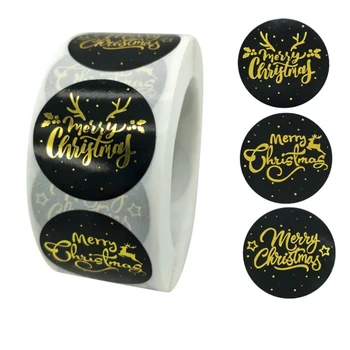 

500pcs/roll Round Merry Christmas Stickers Roll With Gold Foil Stickers For Envelope Stationary Festival Stickers Decoration