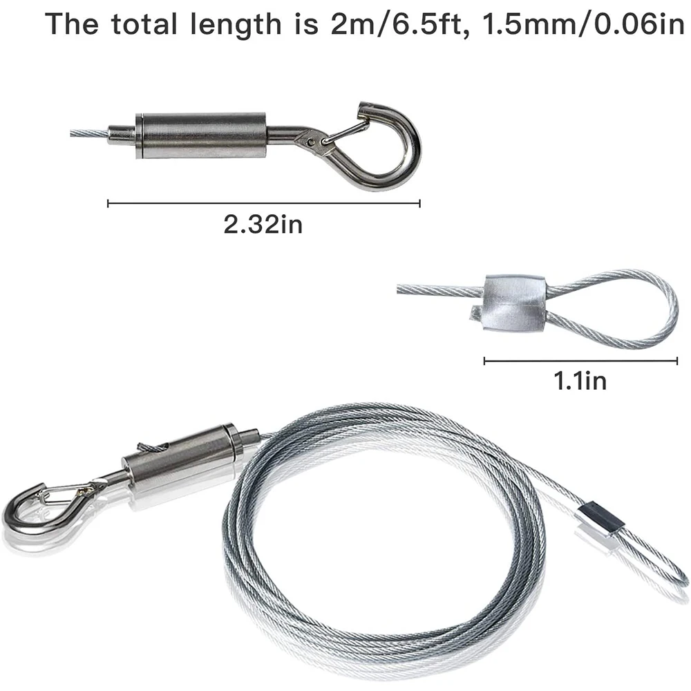 5 Cavi In Acciaio Inox Per Sospensioni - Lunghezza 2m Regolabile, Con Ganci, Portata 30kg - Foto 8