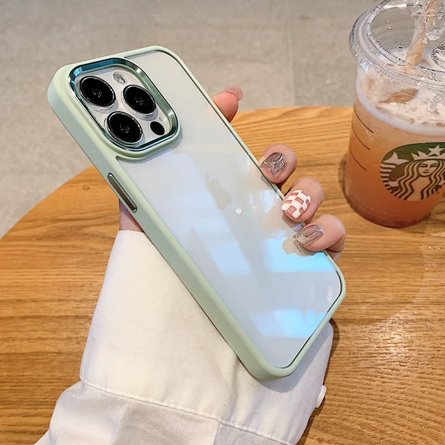 ins Metal lens anti-fall bumper Clear armor case for iphone 13 13Pro 11 12 12Pro Max X XR Transparent Shockproof back cover green