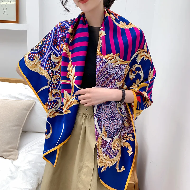

Luxury Heavy 100% Silk Scarf Wraps for Women Large Square Silk Shawl Foulard 105x105cm