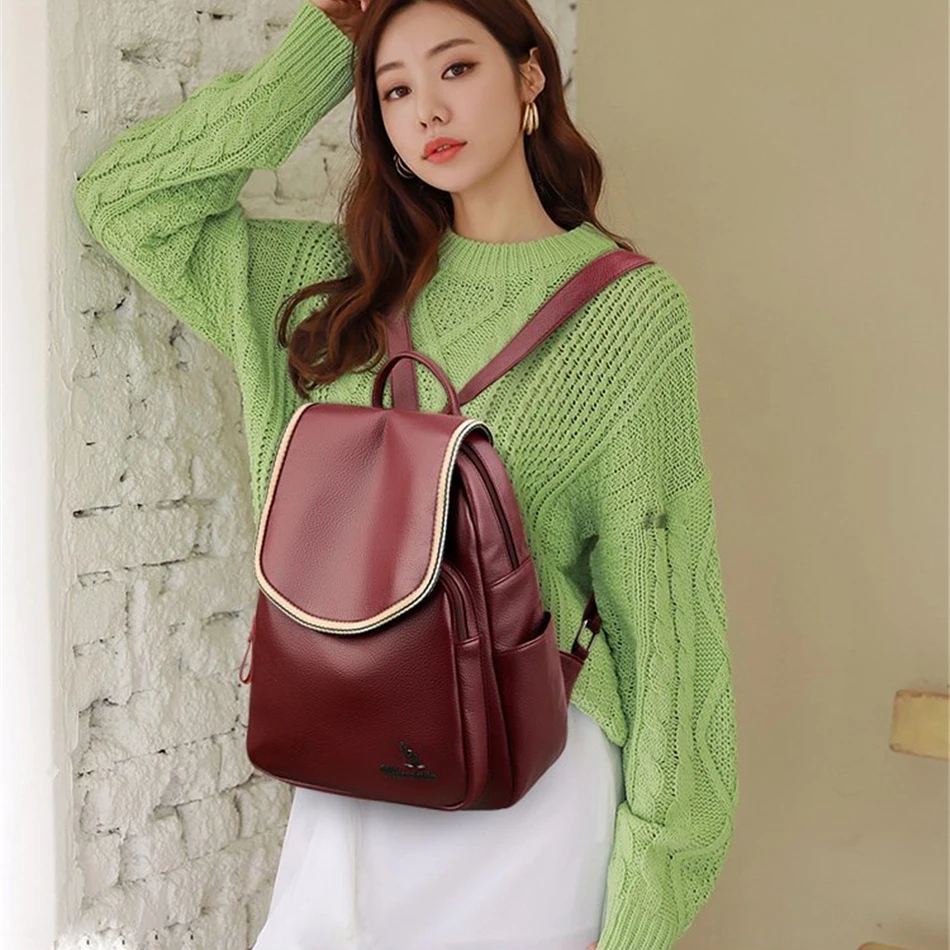 Leather Backpack School Bag Casual 