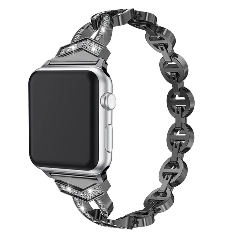 Для Apple Watch Band 38 мм 40 мм 42 мм 44 мм женский ремешок с бриллиантами для Apple Watch iWatch 5 4 3 2 1 браслет из нержавеющей стали - Цвет ремешка: black
