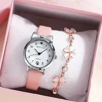 1PC Cute Casual Girl Watch Kids Leather Strap Watch Lovely Children Quartz Wristwatch Student Clock Gift Round Analog Clock