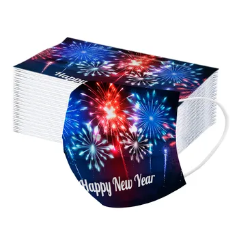 

2021 Adult Happy New Years Masks 50pcs Disposable Non-woven Filter Facemask Three Layer Breathable Protective Face Masks Masque