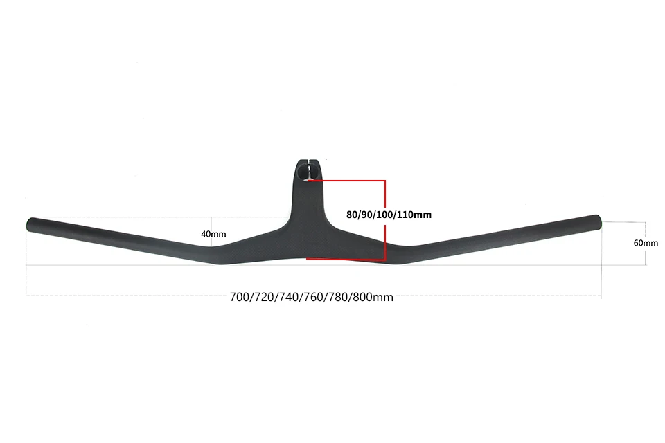 3K Carbon MTB Bicycle Riser-17 degree One-shaped Integrated Handlebar With Stem Black Matte Carbon MTB Handlebar