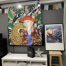 Леопард и девушка нордическая INS подвесной гобелен фон ткань Бохо Декор стены Ткань Гобелен Пыль Ткань