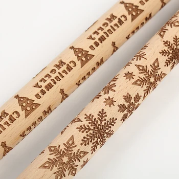 

Christmas Embossing Rolling Pin Solid Wood Fondant Cake Dough Cookies Noodle Biscuit Press Stick Engraved Roller Kitchen Tool