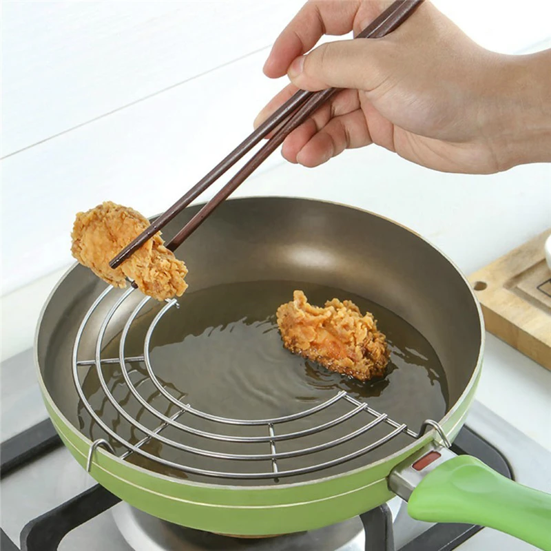 Semicircle Stainless Steel Oil Drain Rack Kitchen Frying Pan French Fries Fried Chicken Leg Meatballs Cooking Filter Holder | Дом и сад