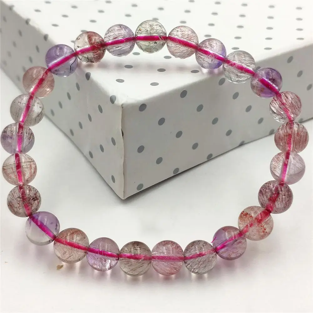 

Genuine Natural Super Seven Colorful Rutilated Quartz Melody Stone Bracelet 7mm Round Beads Jewelry AAAAA