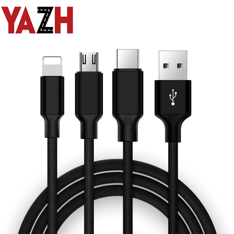 YAZH 3 в 1 Usb кабель для зарядки мобильного телефона Micro type дата кабель для Iphone Xs 11 8 Android samsung huawei Xiaomi зарядное устройство Шнур