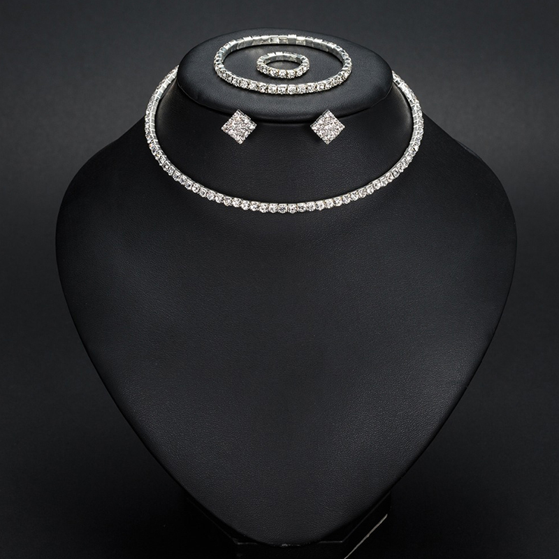 YFJEWE  Wedding Jewelry Sets Wedding Accessories Bride 1-5 Row Classic Rhinestone Choker Necklace Earrings and Bracelet N387