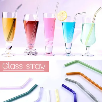

Colorful Clear Reusable Glass Straws Drinking Straws Wedding Birthday Party Drinking Straw Straight Bent Shape Portable Straws