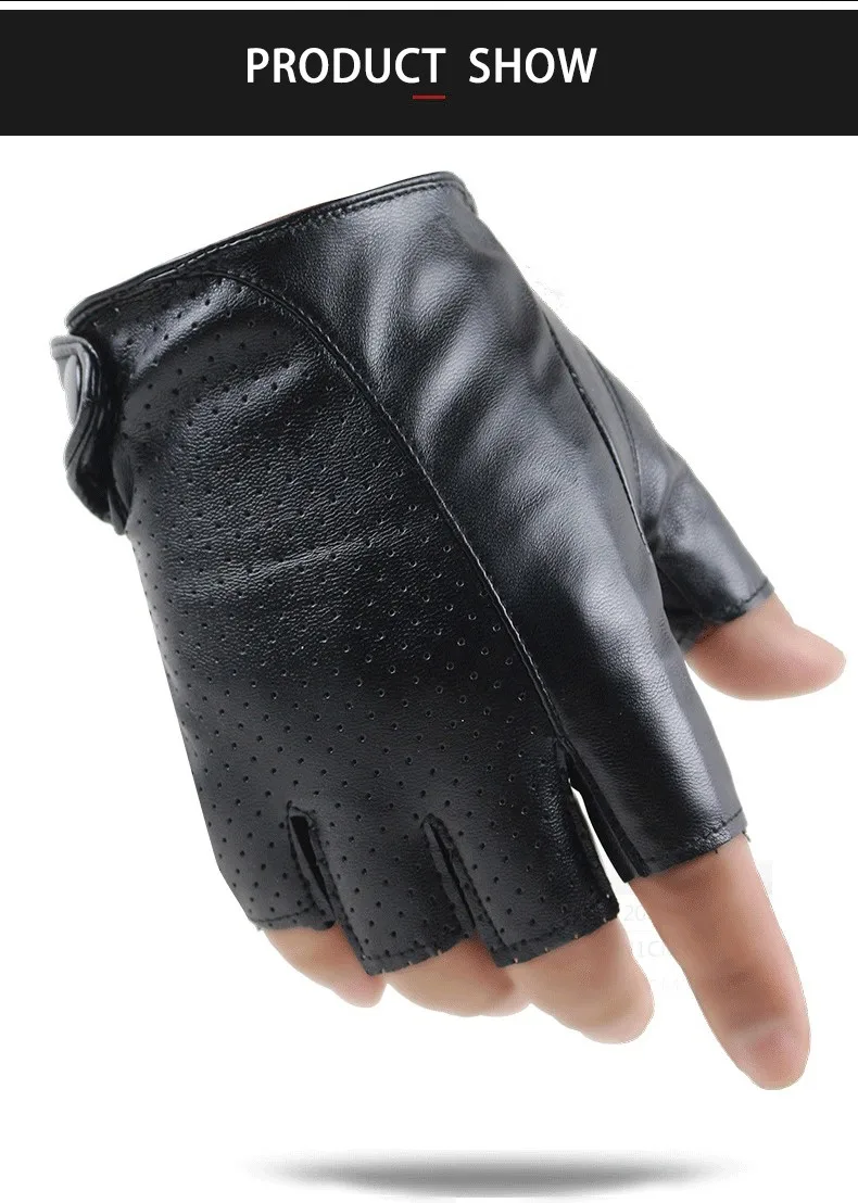 Men PU Leather Driving Gloves Anti-Slip Touch-Screen Half Finger Moto Fingerless Gloves Motorcycle Cycling Training Fitness Luva