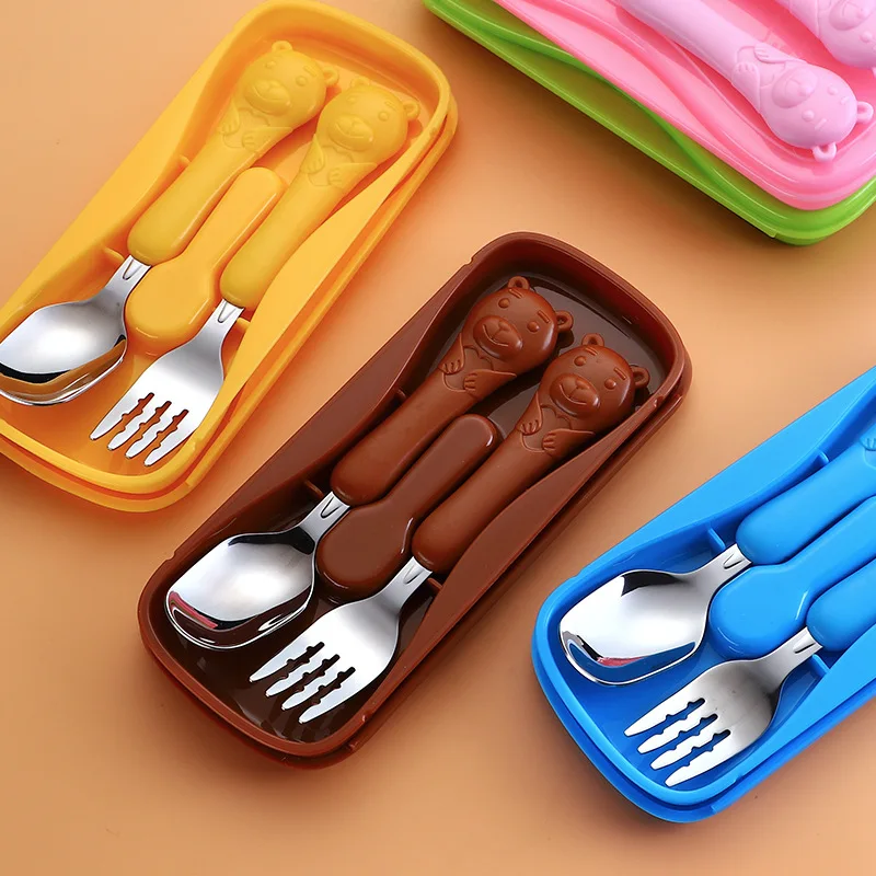 CHILDREN'S Tableware 304 Stainless Steel Cartoon ABS Handle Spoon Fork Baby Food Supplement Young STUDENT'S Portable Tableware
