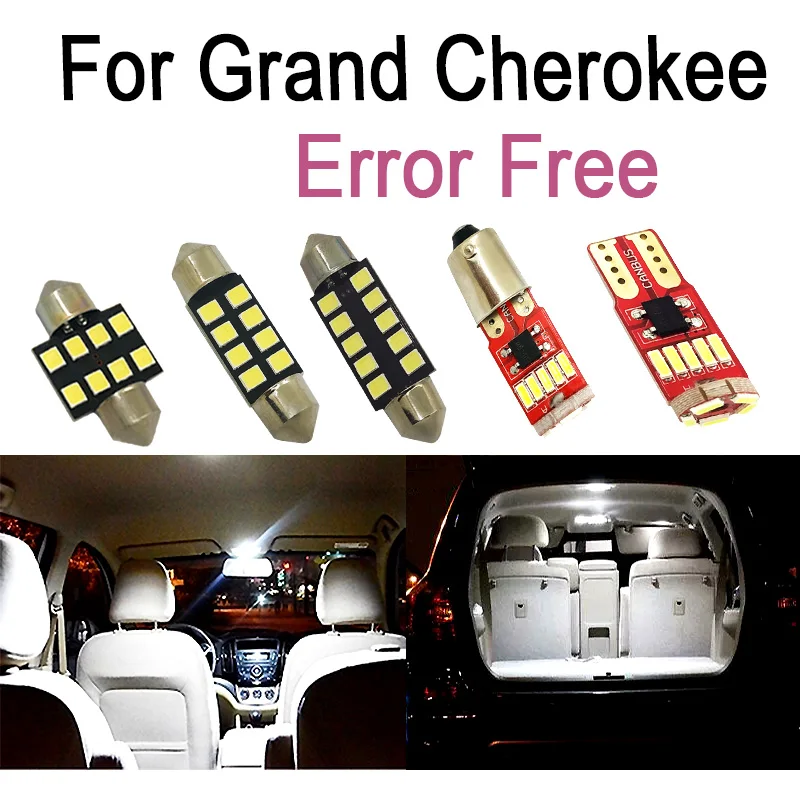 

Nice White Canbus LED bulb interior dome map light Kit for Jeep Grand Cherokee Vanity mirror + Trunk + Glove + number plate lamp