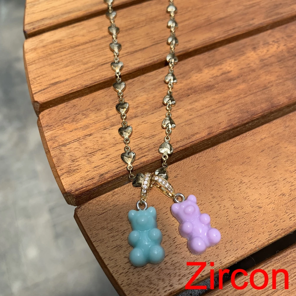 2021 Candy Color Gummy Bear Resin Pendant Necklace for Women Simple Golden Metal Chain Necklace Female Fashion Jewelry Gifts 