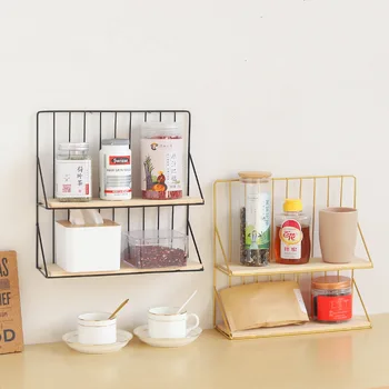 

Double Layer Wooden Storage Racks Hanging Decor Shelf Flower Pot House Storage Rack Wall Book Figurines Display Craft Shelves