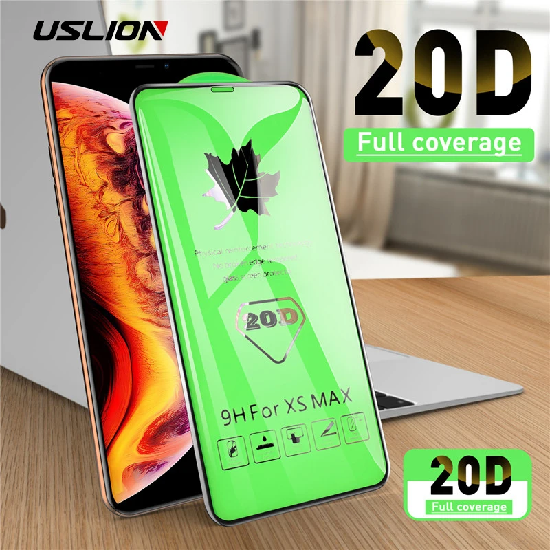Закаленное защитное стекло USLION 20D с изогнутыми краями для iPhone 11 Pro Max X XS MAX XR Xs 7 6 6s 8
