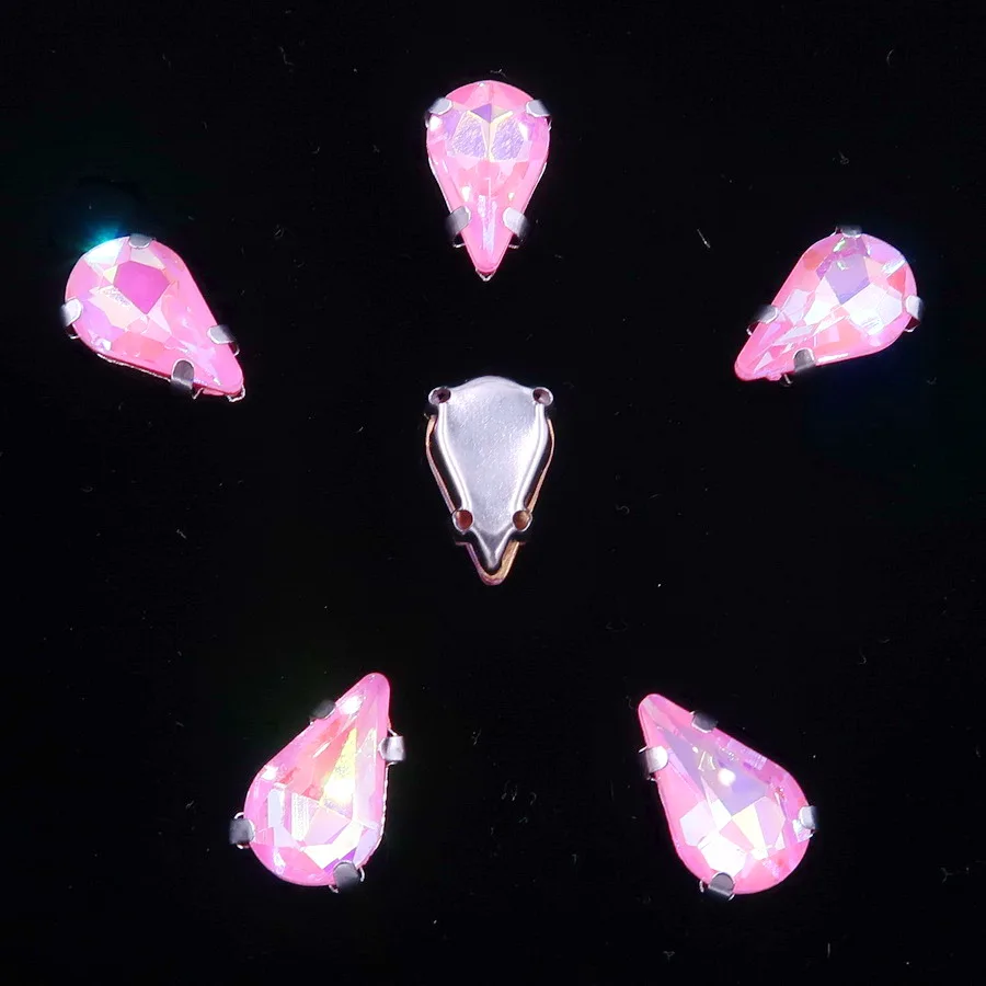 A46 Pink AB Серебряная коготь настройки стекло кристалл 50 шт/п желе конфеты& AB 8*13 мм Тонкий капли воды Форма пришить стразы свадебное платье diy отделка - Цвет: A46 Pink AB
