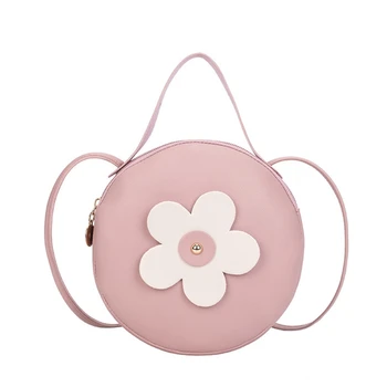 

LILEN Summer Flower Small Round Bag Change Mobile Phone Small Bag Simple PU Mini Student Lady Sling Bag
