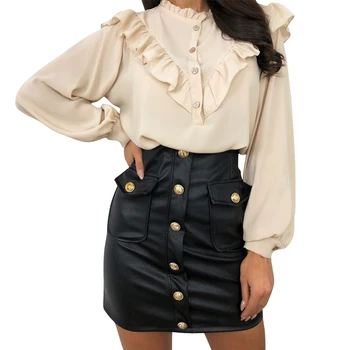 

Sexy Leather Bodycon Pencil Skirts Women Summer High Waist Pocket Buttons Zipper Mini Skirts Fashion Ladies Slim Wrap Hip Skirts