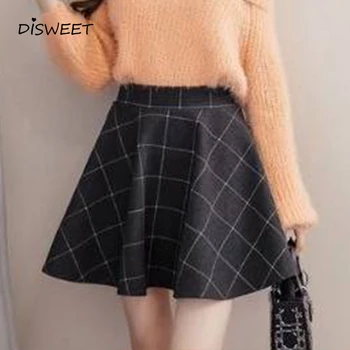 

Fashion Woolen Skirt Woman Simple Plaid Print High Waist Skirt Ladies New Casual Thickening Loose Mini A Word Skirt Women 2019