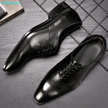 

QYFCIOUFU Fashion Italian Mens Shoes Genuine Leather Luxury Carved Lace Up Oxford Male Shoes For Men Business Office Dress Shoes