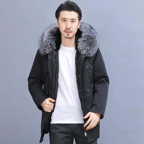 Men's Winter Clothing Hooded Men Jacket 100% Rex Rabbit Mens Jackets Real Fox Fur Coat 5XL Erkekler Parkas LXR422 men's genuine leather trench coats Genuine Leather
