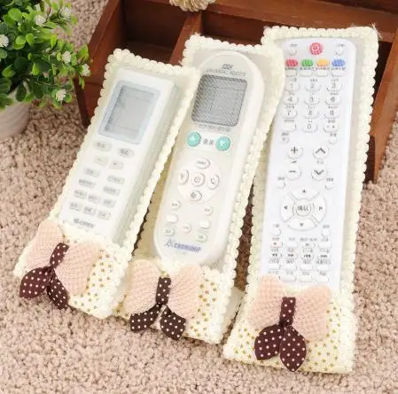 Air conditioning TV remote control set cartoon cute bow fabric dust cover - Color: Beige