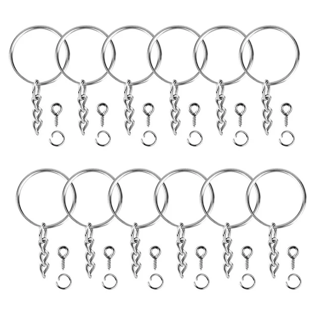 100PCS Split Key Ring with Chain 1 inch and Jump Rings with Screw Eye  Pins,Split Key Ring with Chain Silver Color Metal Split Key Chain Ring  Parts with Open Jump Ring and