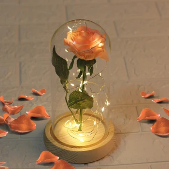 

Romantic LED Lights Gold Rose In A Glass Dome for Wedding Valentine's Day 2.14 Gifts Flower for Girlfriend Wife Home Party Decor