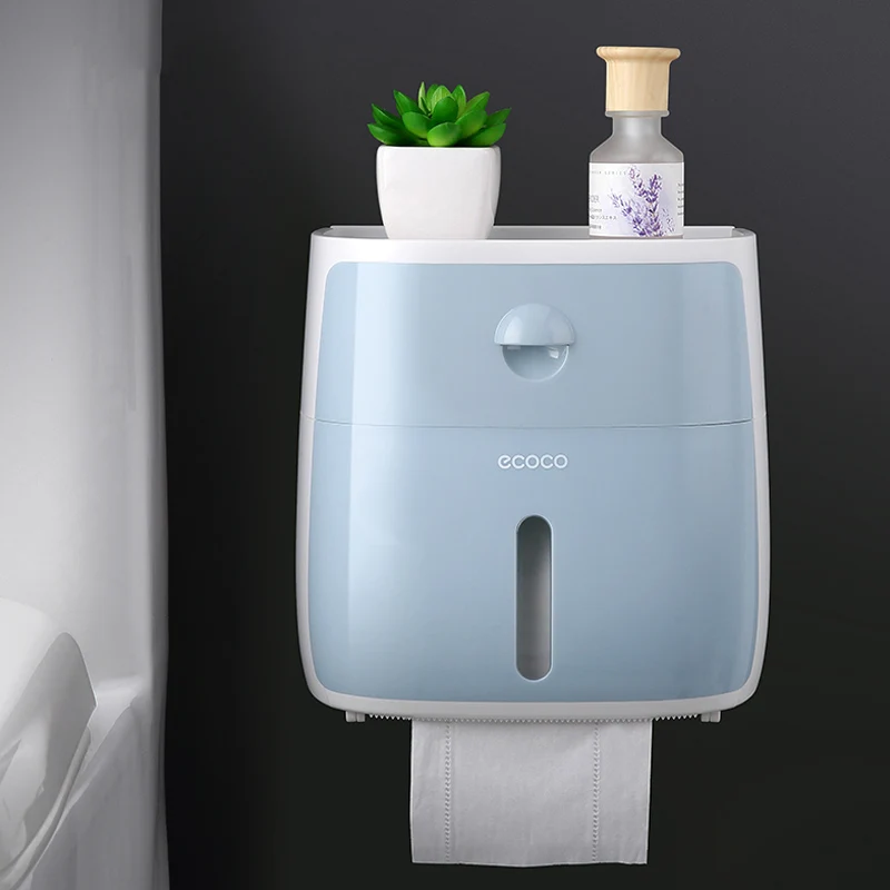 

Unique Design Waterproof Wall Mount Toilet Paper Holder Shelf Toilet Paper Tray Roll Paper Tube Storage Box Creative Tray