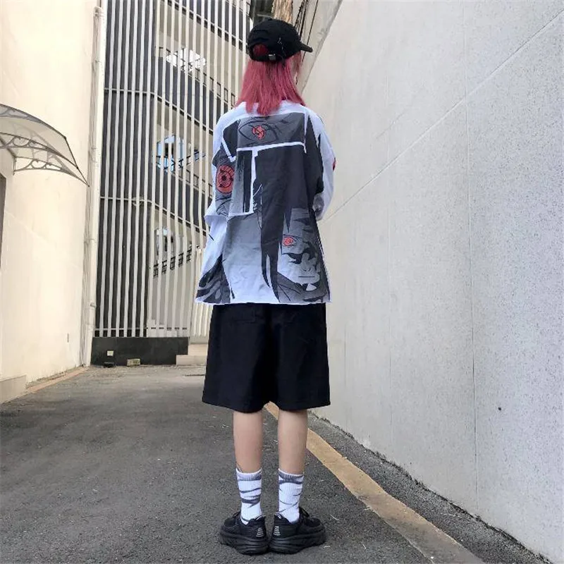 Хип-хоп Наруто Футболка модная Uzumaki Sasuke Uchiha мужская футболка Повседневная Винтажная футболка с мультяшным принтом с длинным рукавом мужские рубашки
