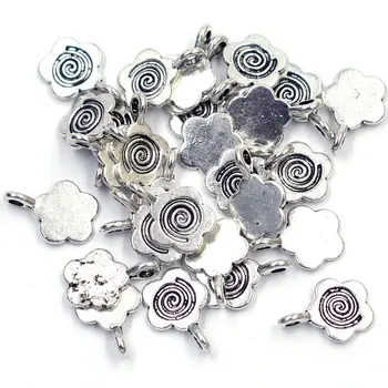 

50Pcs Silver Tone Flower Glue On Bail Metal Pendants Base Jewelry DIY Findings Charms 15x11mm