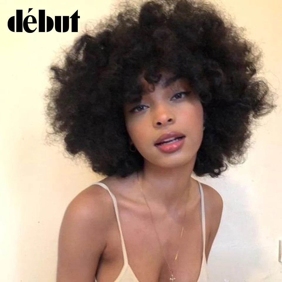 Debut Short Human Hair Wigs Afro Kinky Curly Wig Sassy Curl Human Hair Wig Color #2 Short Wigs For Black Women Free Shipping