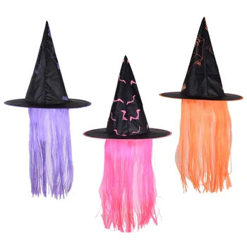 

Halloween Decoration Hat Ghost Festival Party Masquerade Props Supplies Bronze Color Wig Witch Hat Decoration