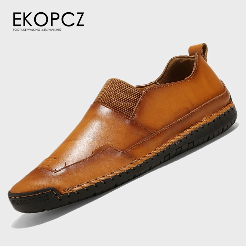 

EKOPCZ Men Leather Shoes Large Size Genuine Leather Men Loafers Luxury Mocasines Hombre Slip On Comfortable Casual Shoes Leather