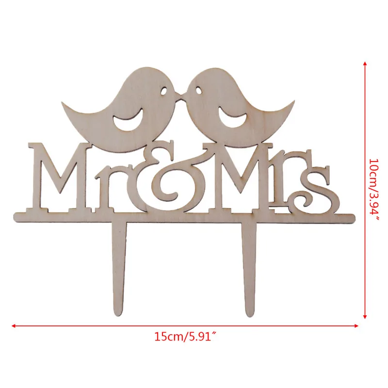 Mr& Mrs Love Bird Романтический Деревянный для торта Топпер Жених невесты Свадебные сувениры Топ украшение из букв