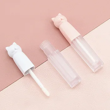 

3ml Mini Cute Kitty Lip Gloss Tube Adorable Cat Lip Glaze Container Eyelash Brush Split Bottle Lipstick Liquid Tube