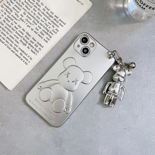 Fashion Smiley Bear With Lanyard Case For iPhone 11 12 13 Pro Max Mini 7 8 Plus XR X XS MAX Trend Creative Luxury Original Cover gray