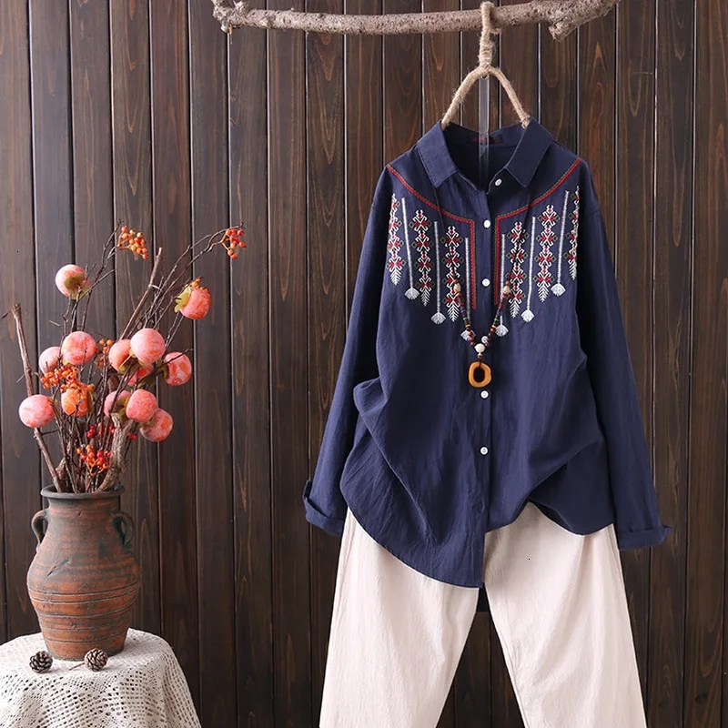 

Plus Size Linen Women Blouse Tableware Long Mouwen Shirts Fork Style Nice blouse