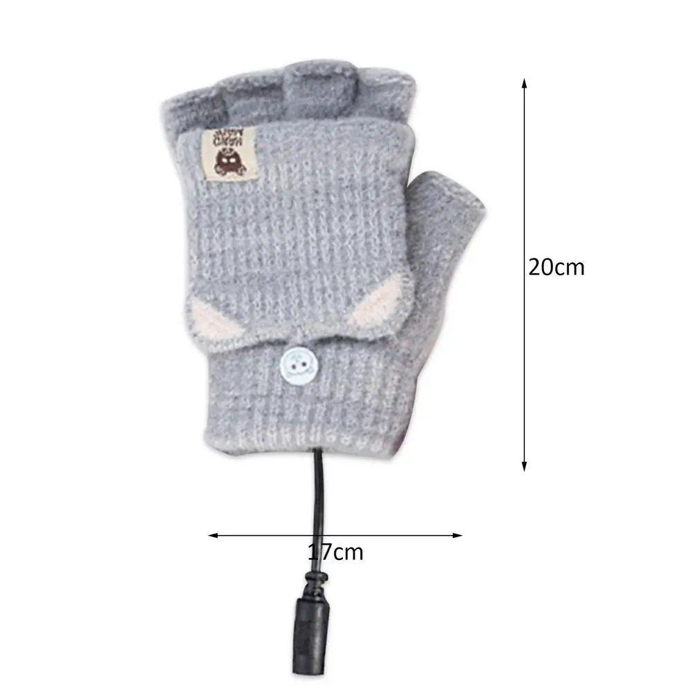 winter Electric heating gloves female style USB charging heating half-finger clamshell woolen knitted cartoon online warm gloves