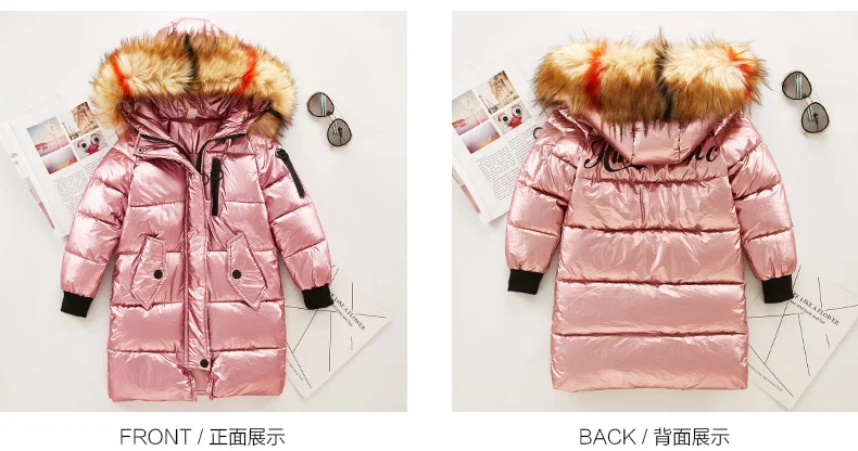 Fashion Brand Girl Down Jacket Warm Baby Children Down Parkas Coat Fur Kid Teenager Thickening Outerwear For Cold Winter