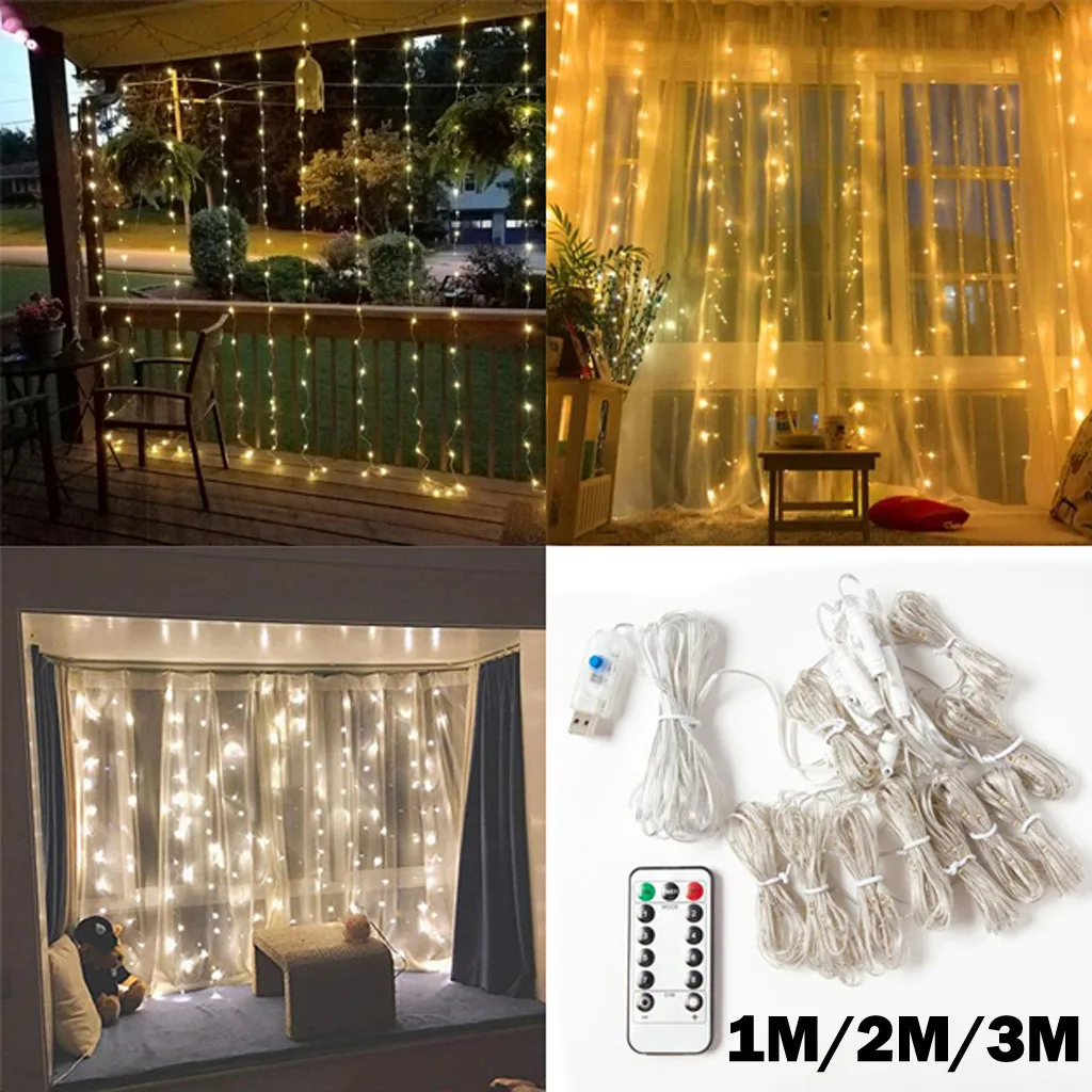 8 Modes USB Powered Fairy Curtain Garland Light Christmas Decorative LED String Xmas Party Garden Wedding Water-Fall Lights