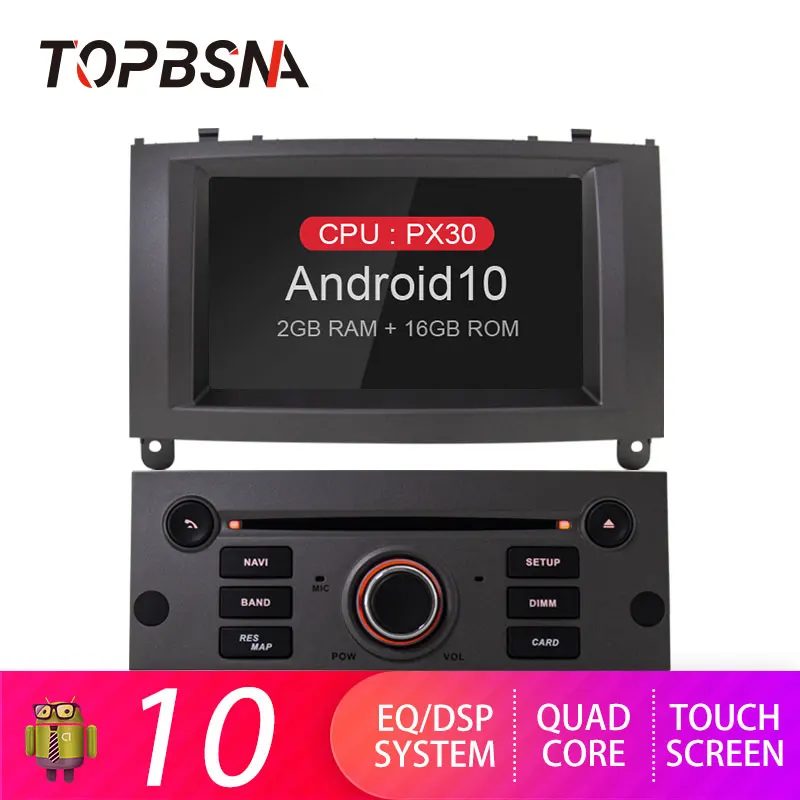 Автомобильный DVD плеер TOPBSNA Android 10 для Peugeot 407 2004 2010 WIFI 1 Din мультимедийный GPS