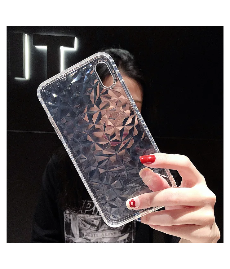 Suitable for iphone xs mobile phone case transparent 3D diamond pattern 11 / xsmax silicone 6plus7 8 protective cover | Мобильные